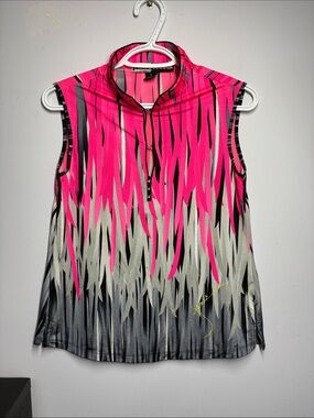 Jaimie Sadock Hot Pink, Black & Gray Sleeveless Zip-Notch Tank